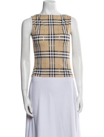 Burberry London Nylon Plaid Print Crop Top