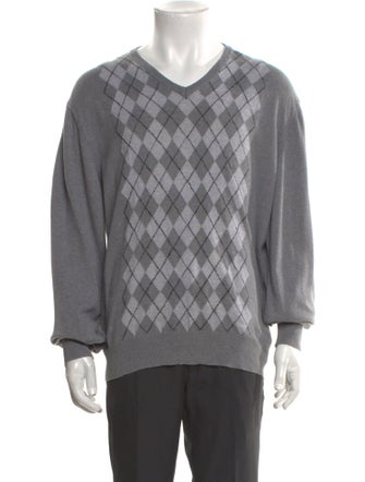 Burberry London Plaid Print V-Neck Pullover