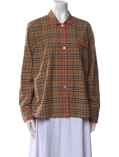 Burberry Plaid Print Long Sleeve Button-Up Top