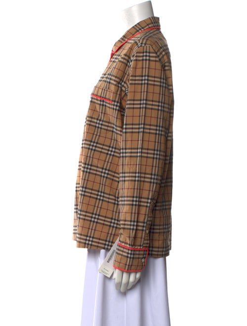 Burberry Plaid Print Long Sleeve Button-Up Top