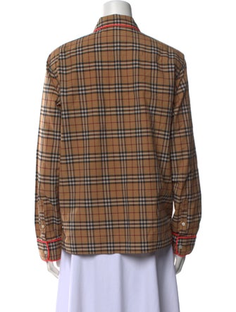 Burberry Plaid Print Long Sleeve Button-Up Top