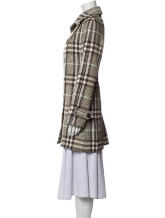 Burberry London Wool Plaid Print Peacoat