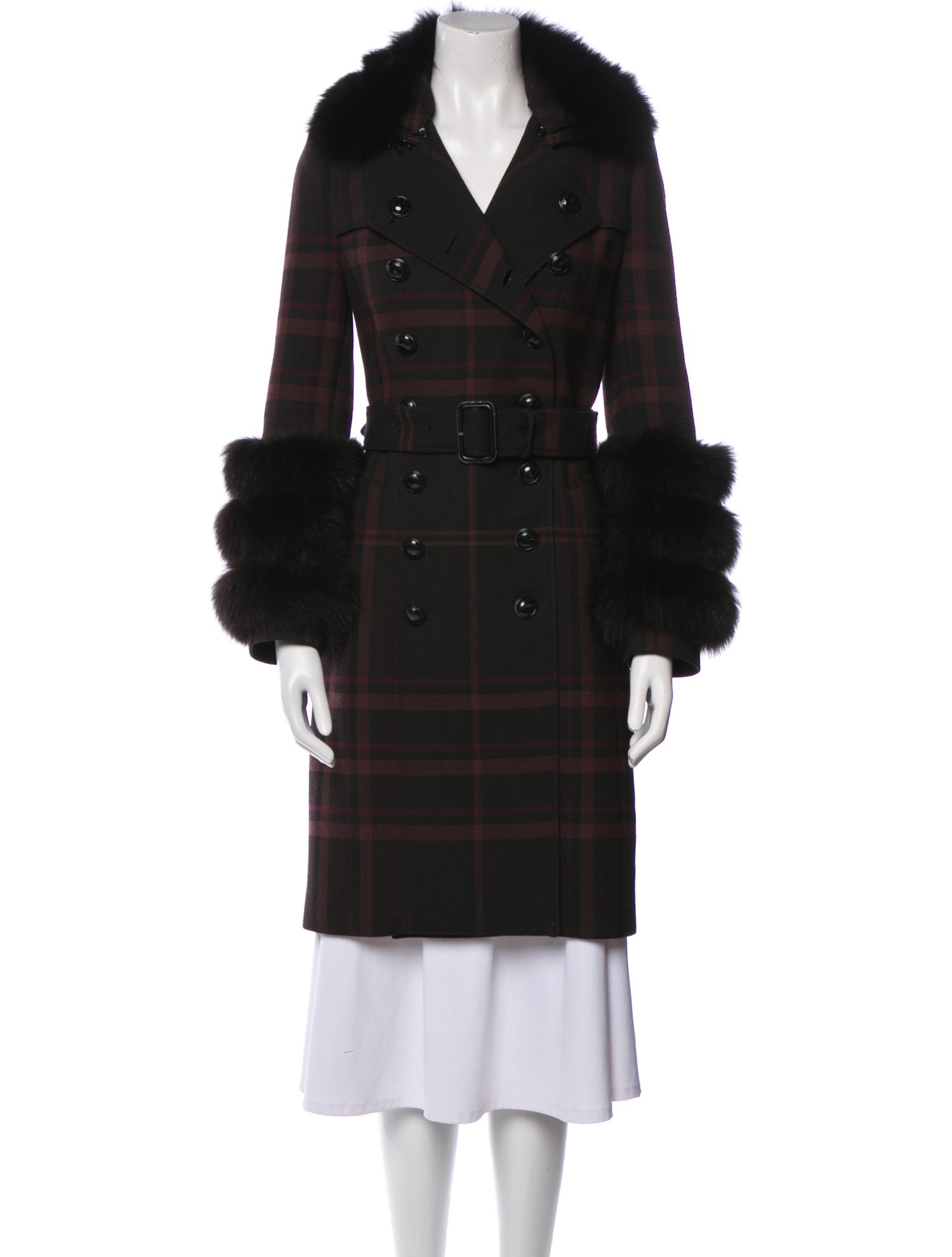 Burberry London Wool Plaid Print Trench Coat