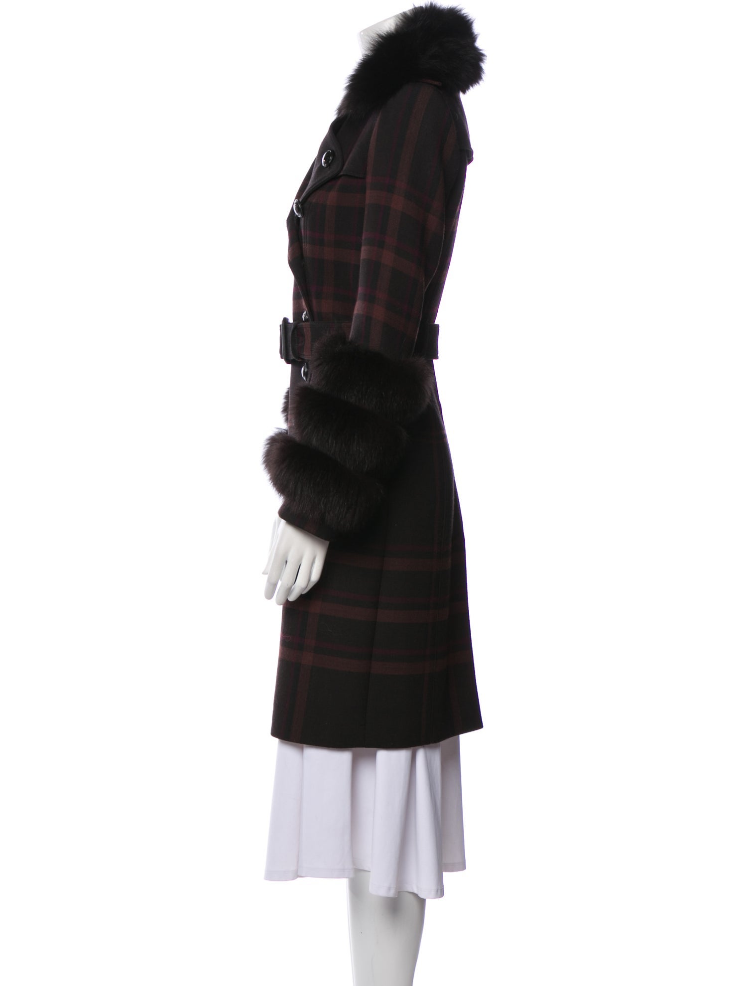 Burberry London Wool Plaid Print Trench Coat