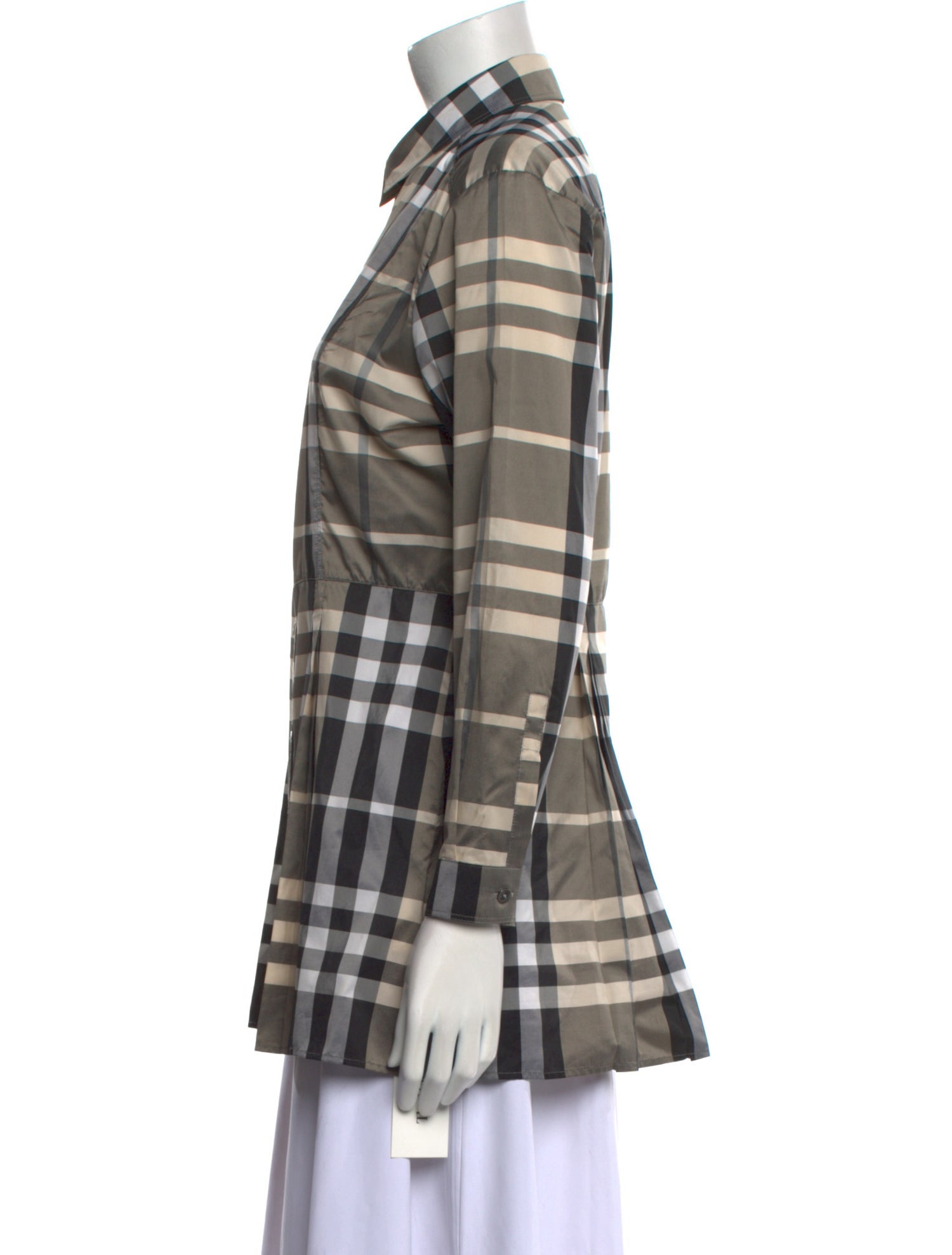 Burberry London Plaid Print Long Sleeve Button-Up Top