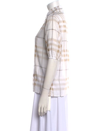 Burberry London Plaid Print Short Sleeve Button-Up Top