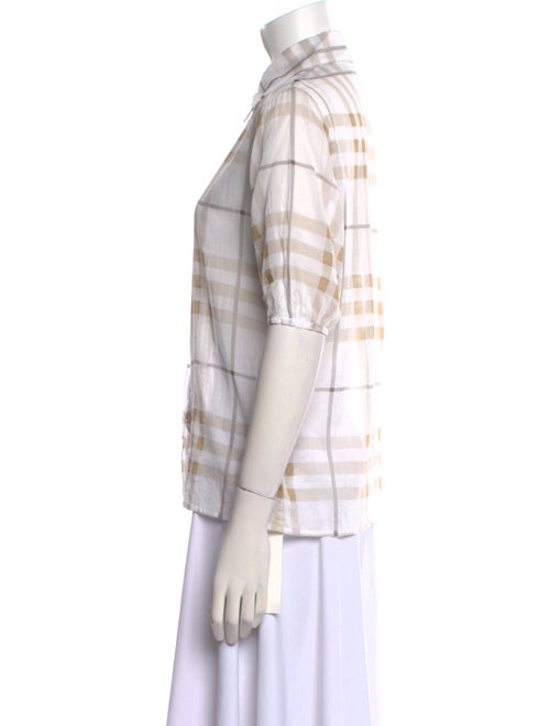 Burberry London Plaid Print Short Sleeve Button-Up Top