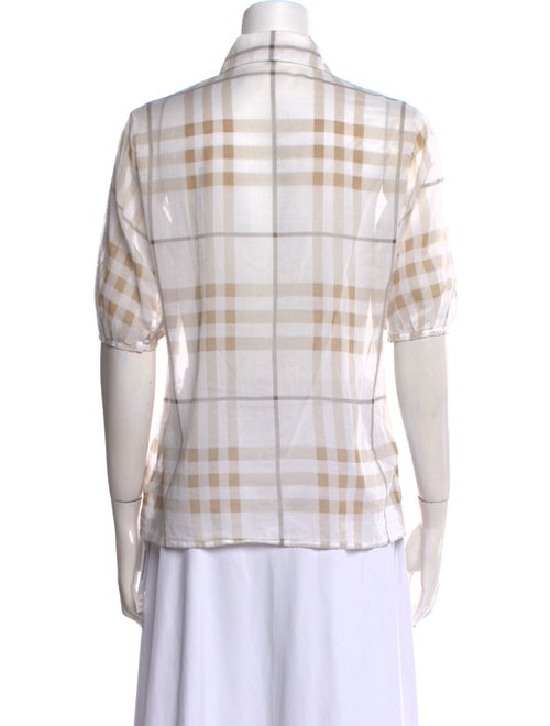 Burberry London Plaid Print Short Sleeve Button-Up Top