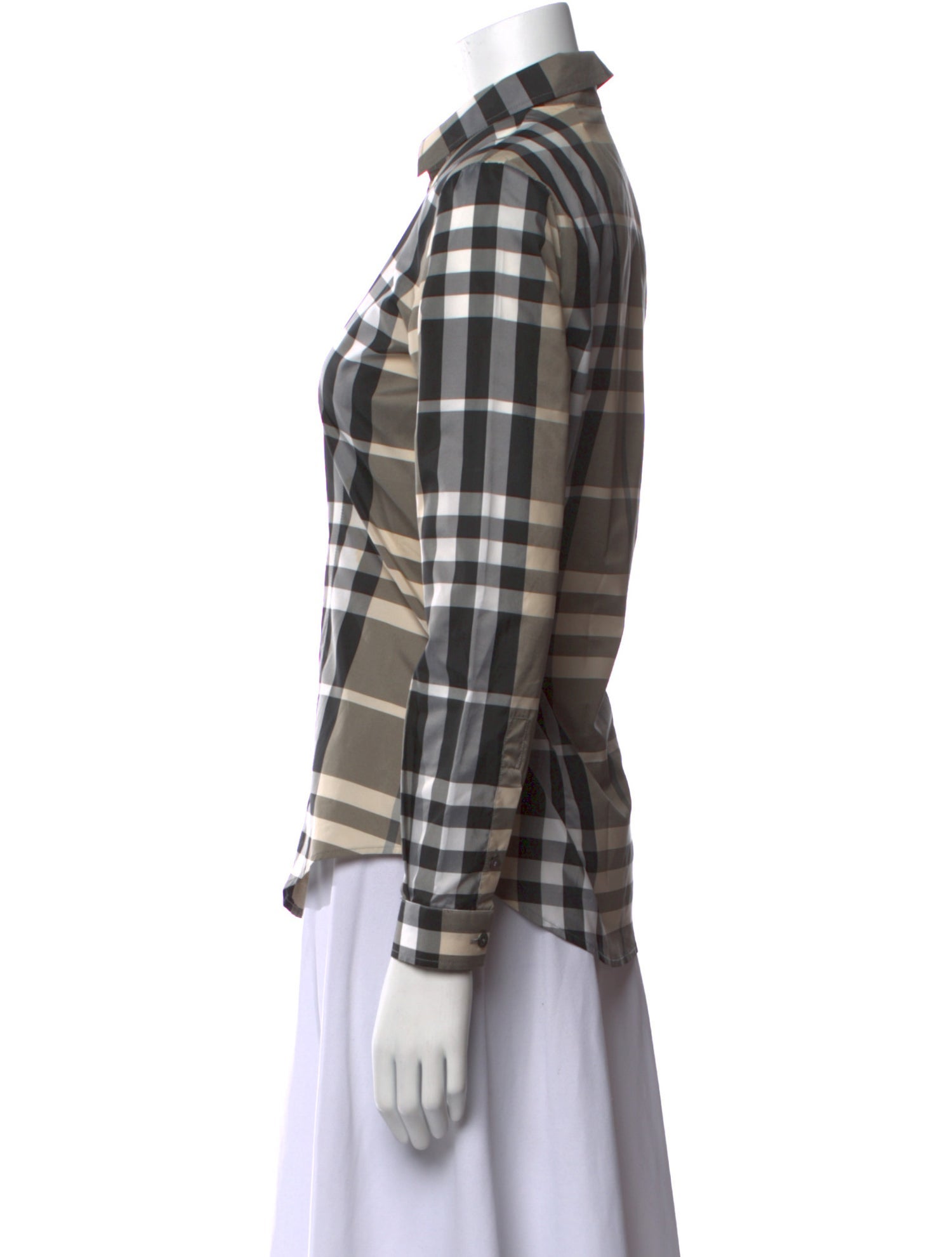 Burberry London Plaid Print Long Sleeve Button-Up Top