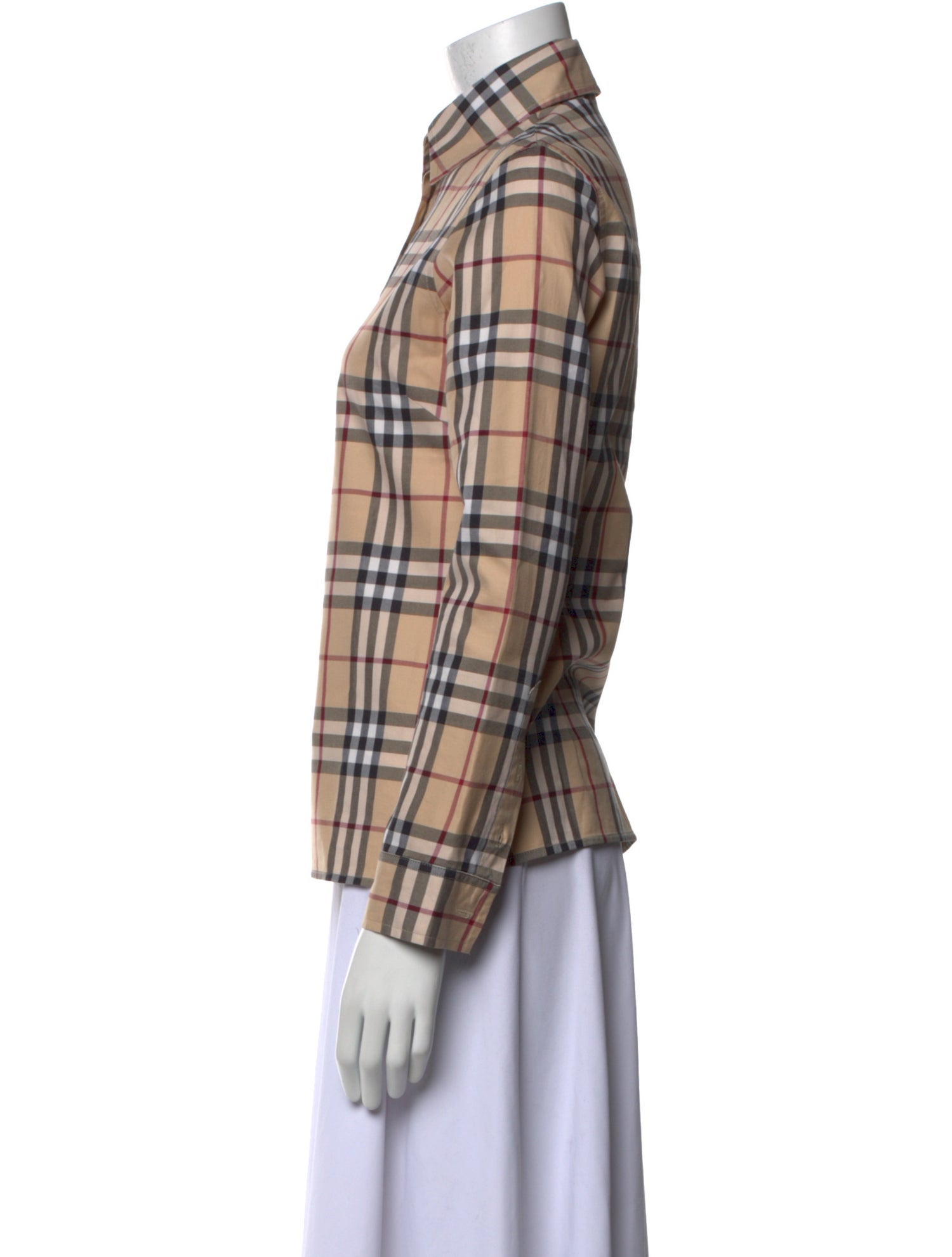 Burberry London Plaid Print Long Sleeve Button-Up Top