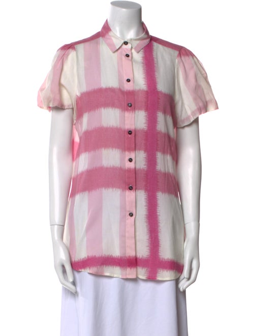 Burberry London Plaid Print Short Sleeve Button-Up Top
