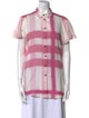 Burberry London Plaid Print Short Sleeve Button-Up Top