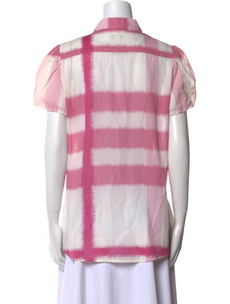 Burberry London Plaid Print Short Sleeve Button-Up Top