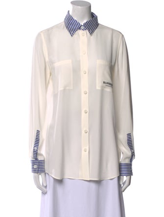 Burberry Silk Graphic Print Button-Up Top