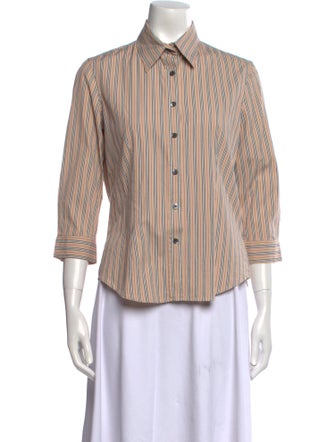 Burberry London Striped Three-Quarter Sleeve Button-Up Top