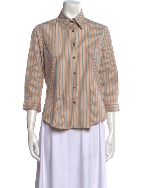 Burberry London Striped Three-Quarter Sleeve Button-Up Top