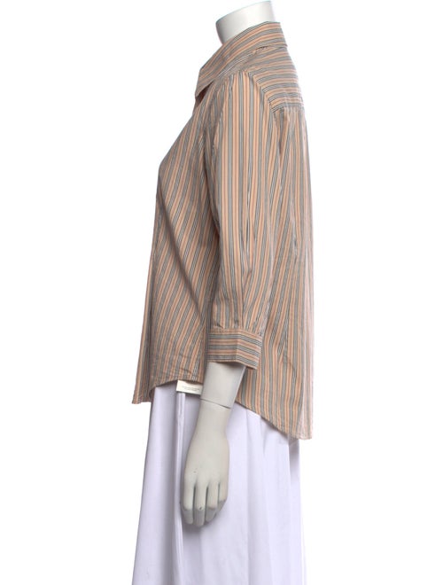 Burberry London Striped Three-Quarter Sleeve Button-Up Top