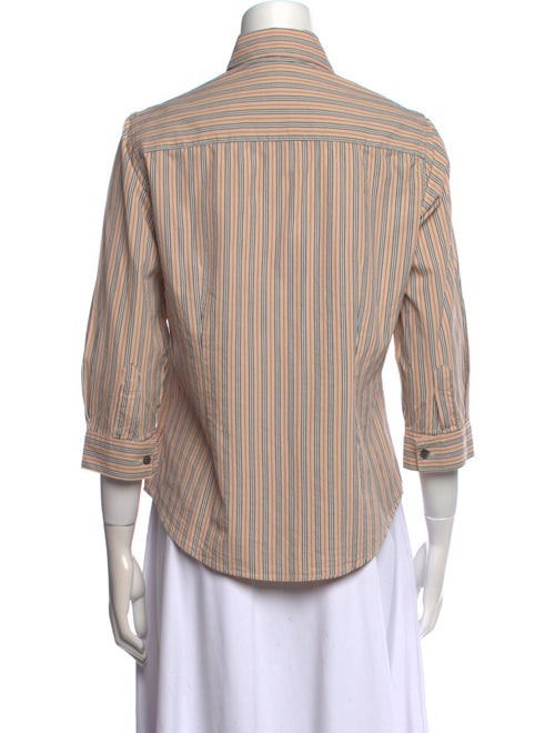 Burberry London Striped Three-Quarter Sleeve Button-Up Top