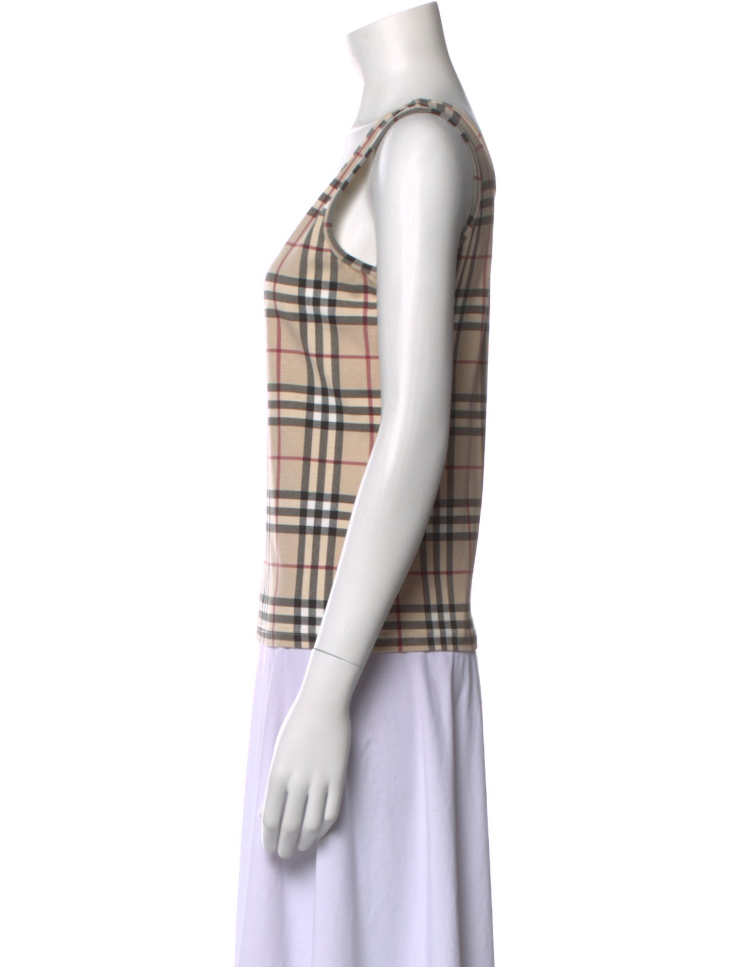 Burberry London Plaid Print Scoop Neck Top