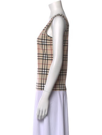 Burberry London Plaid Print Scoop Neck Top