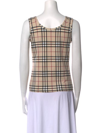 Burberry London Plaid Print Scoop Neck Top