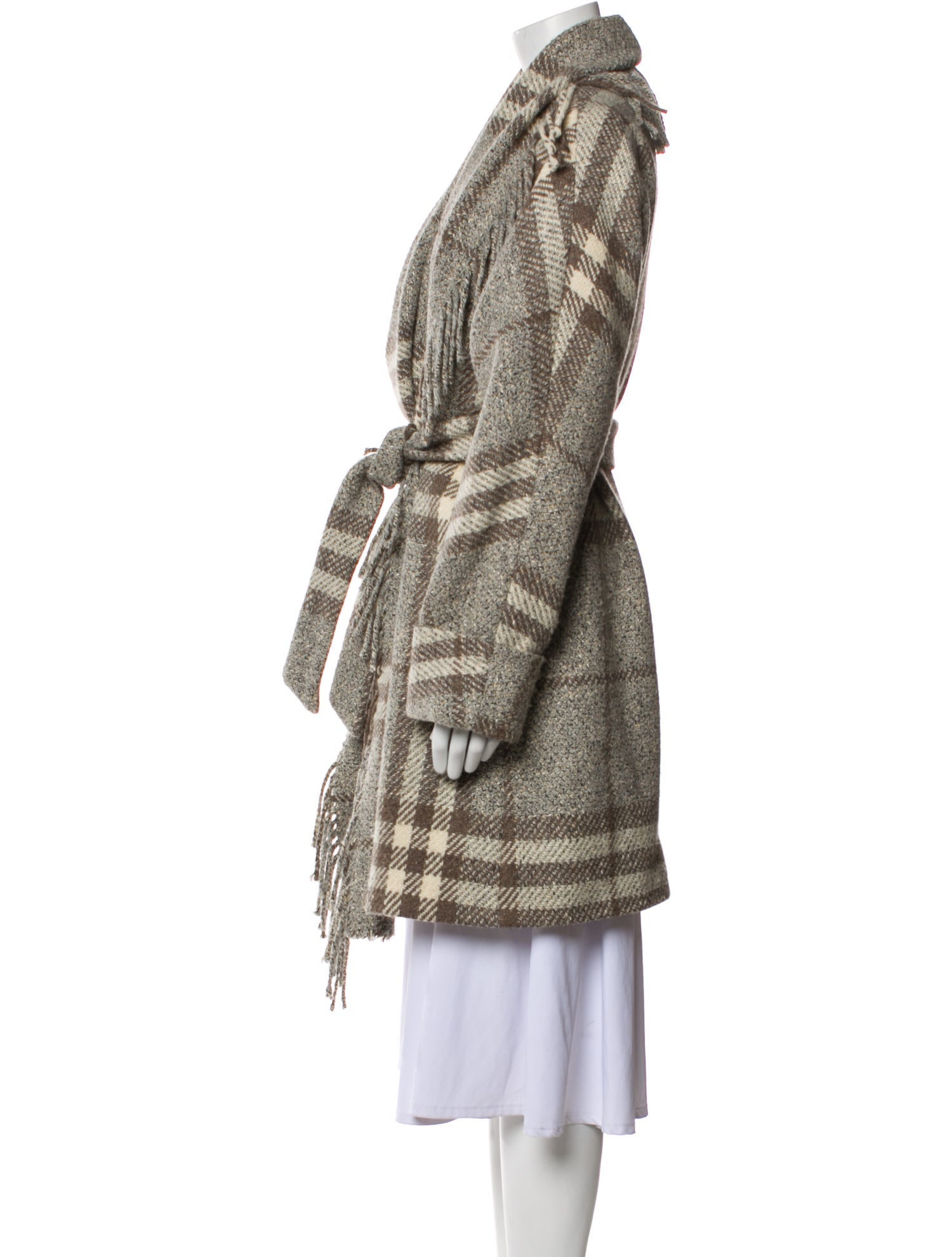 Burberry London Wool Plaid Print Coat