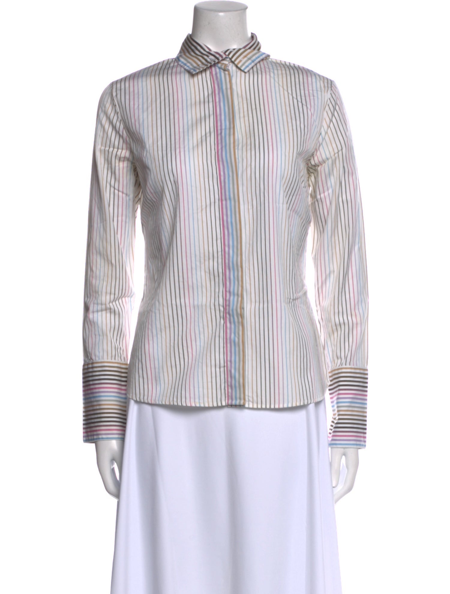 Burberry London Striped Long Sleeve Button-Up Top