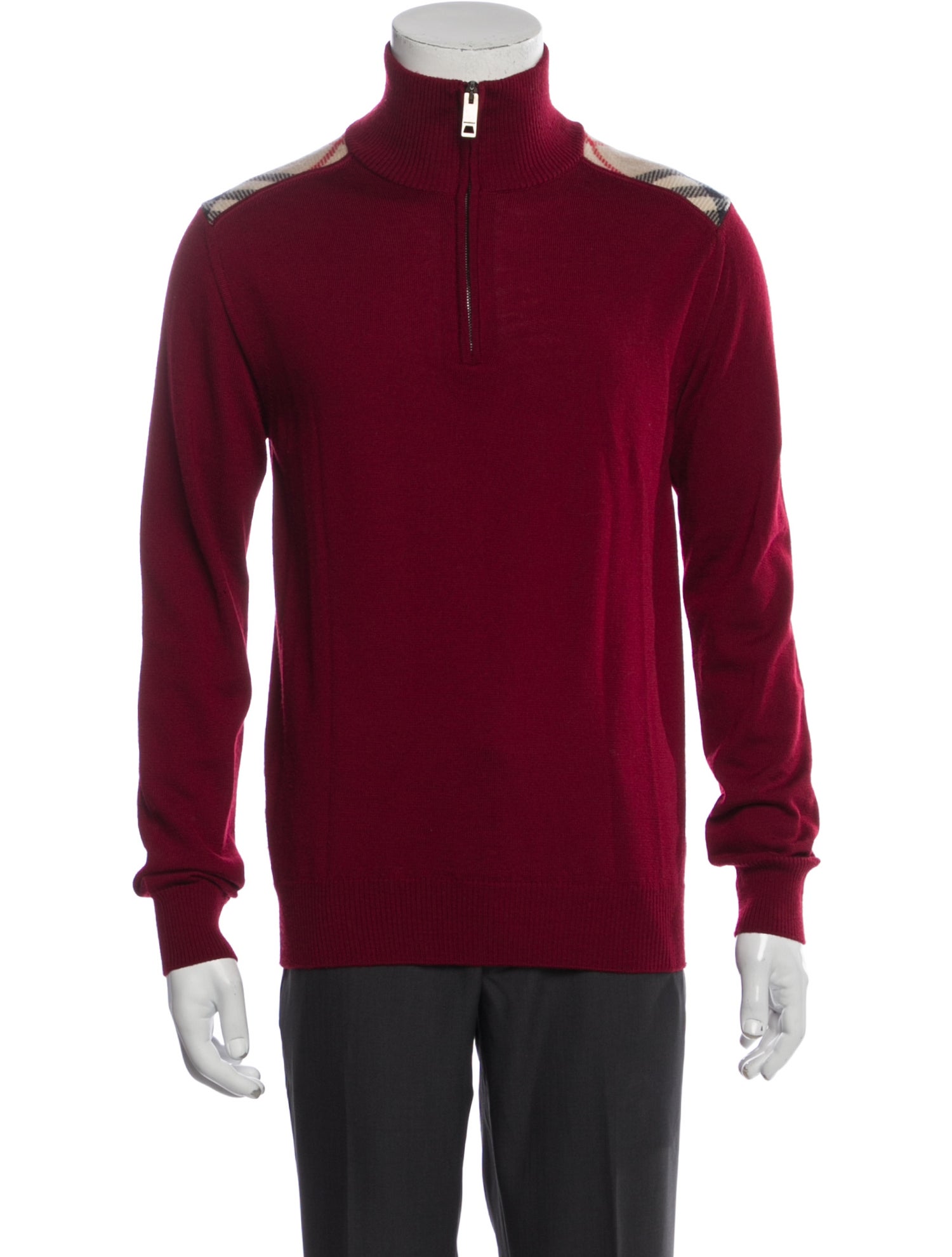 Burberry London Nova Check Pattern Merino Wool Polo Sweater