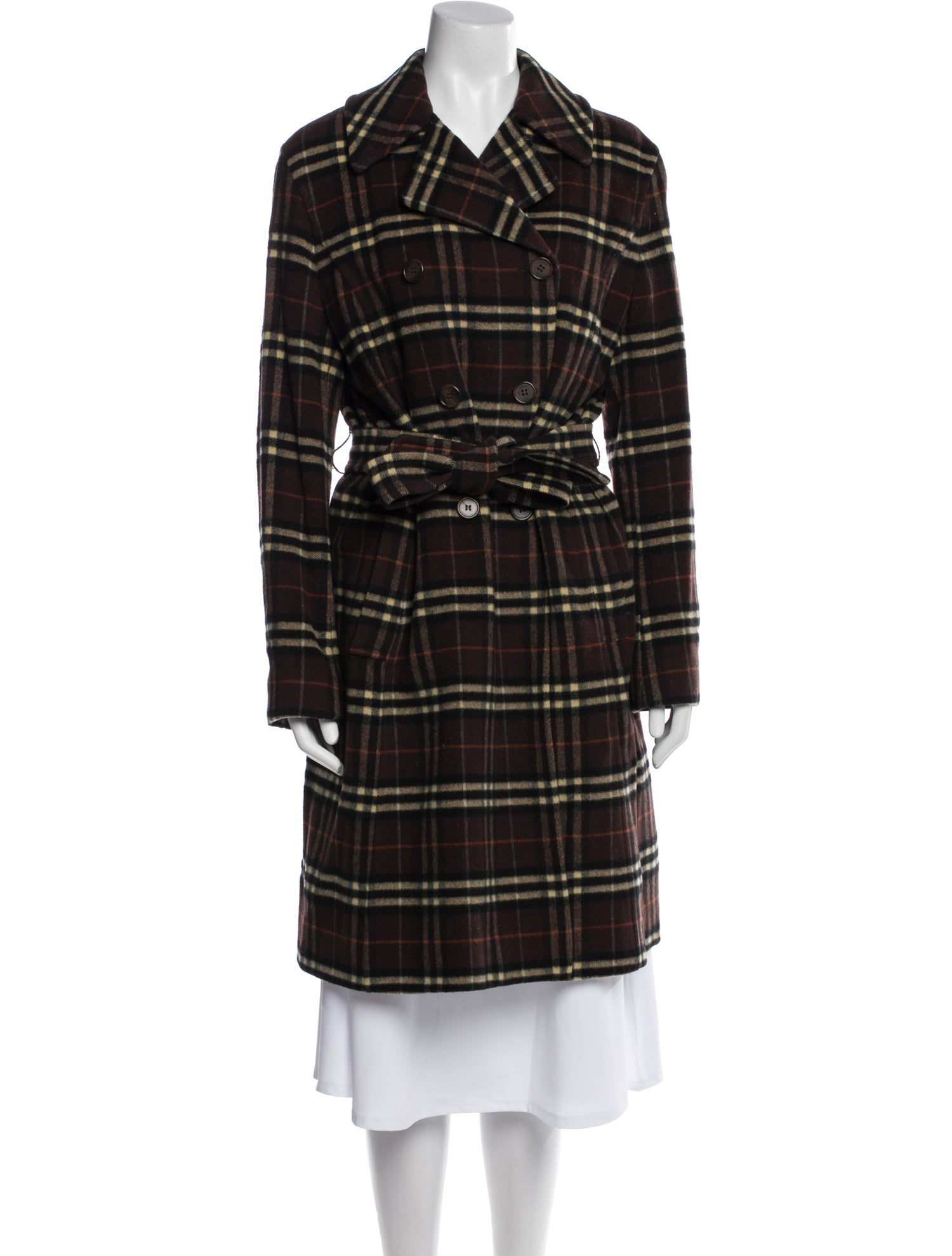 Burberry London Wool Plaid Print Trench Coat