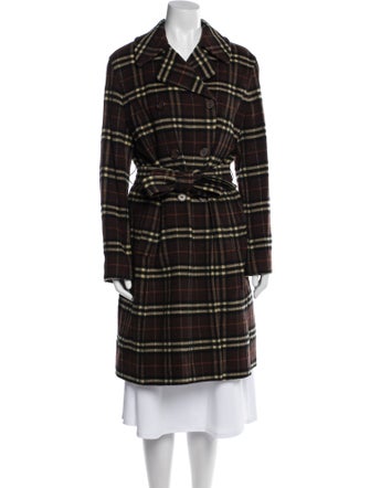 Burberry London Wool Plaid Print Trench Coat