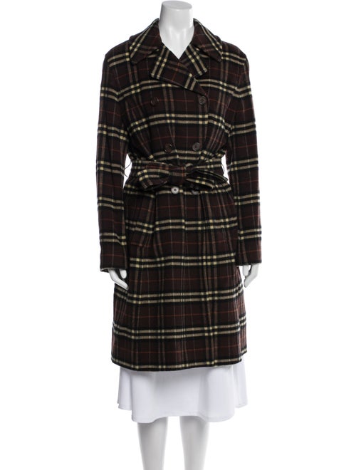 Burberry London Wool Plaid Print Trench Coat