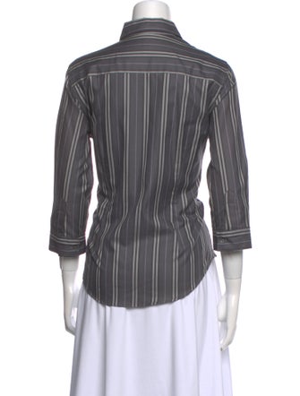 Burberry London Striped Three-Quarter Sleeve Button-Up Top