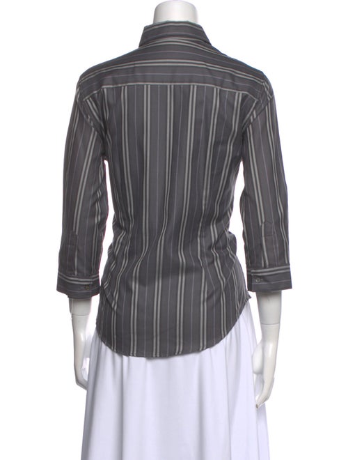 Burberry London Striped Three-Quarter Sleeve Button-Up Top