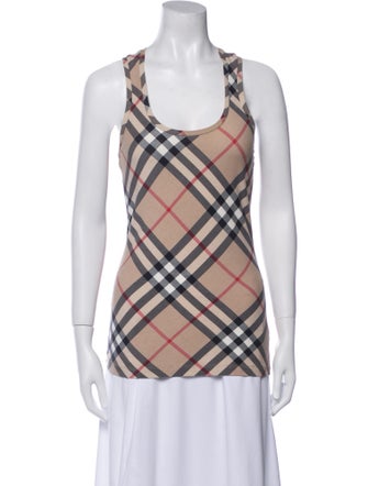 Burberry London Plaid Print Scoop Neck Top