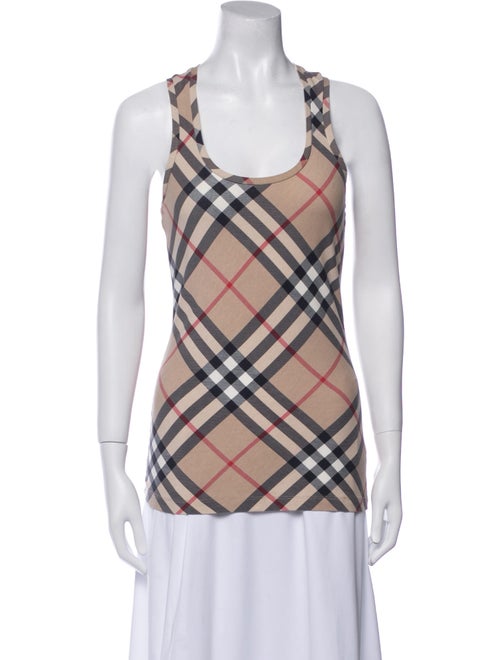 Burberry London Plaid Print Scoop Neck Top