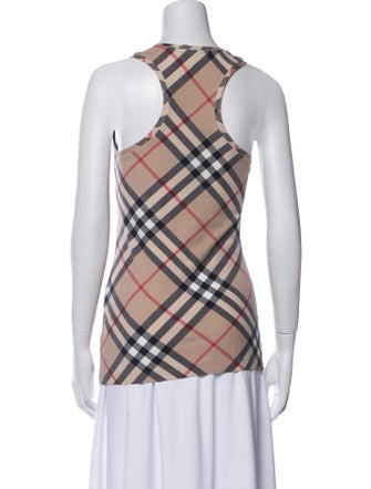 Burberry London Plaid Print Scoop Neck Top