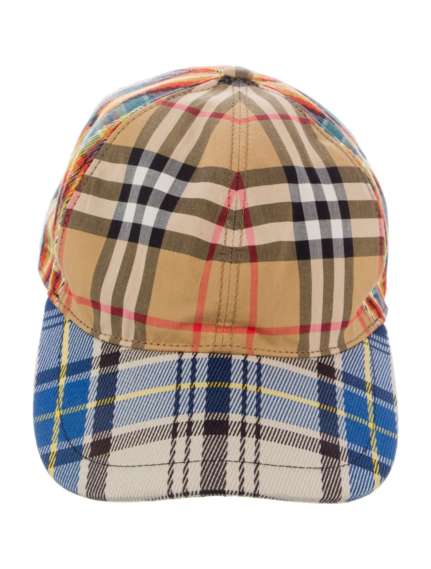 Burberry London Plaid Leather Trim Embellished Baseball Cap