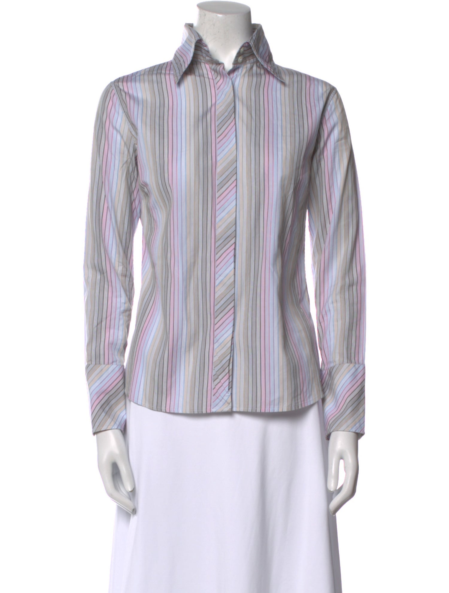 Burberry London Striped Long Sleeve Button-Up Top