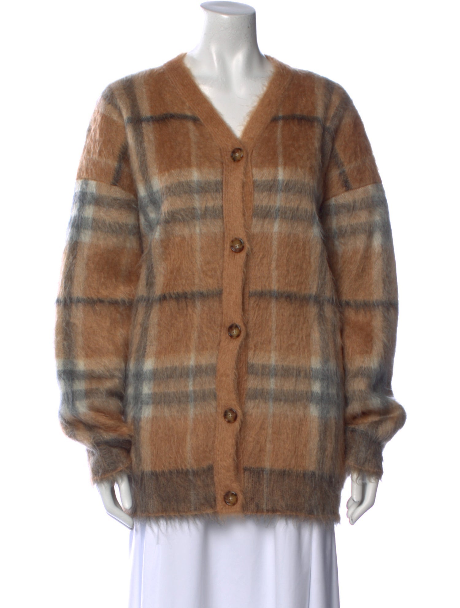 Burberry London Mohair Plaid Print Sweater