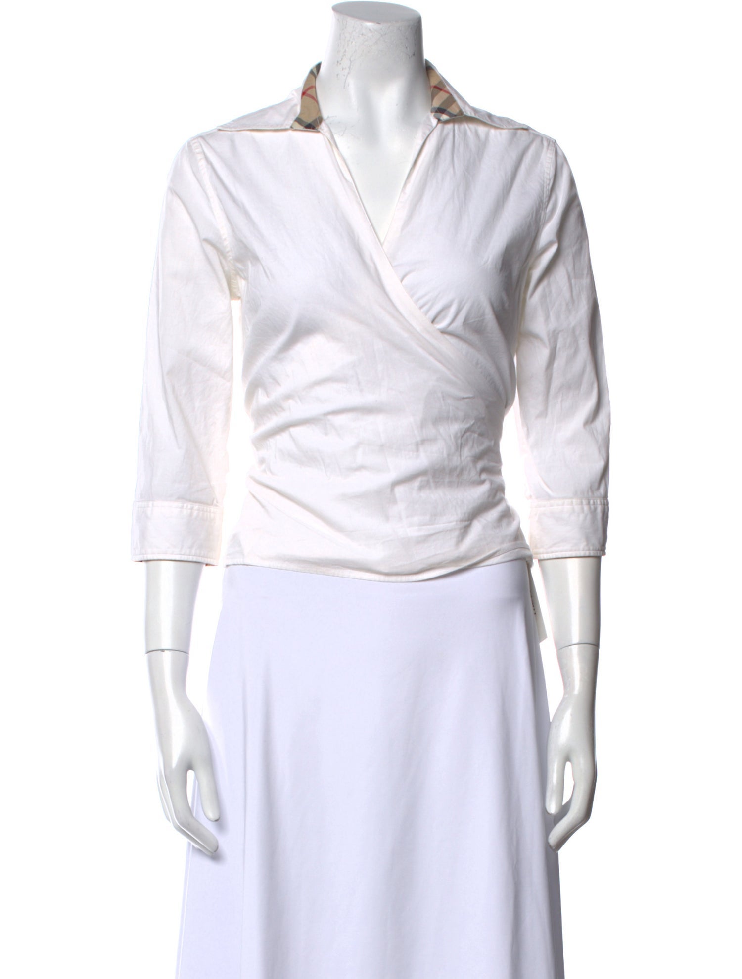 Burberry London V-Neck Three-Quarter Sleeve Crop Top