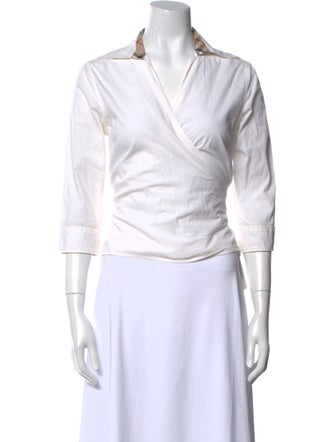 Burberry London V-Neck Three-Quarter Sleeve Crop Top