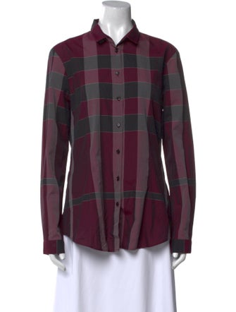 Burberry London Plaid Print Long Sleeve Button-Up Top