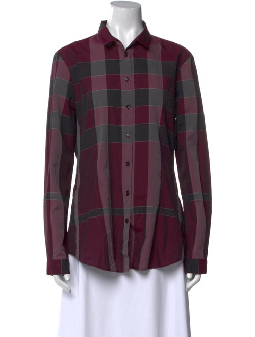 Burberry London Plaid Print Long Sleeve Button-Up Top