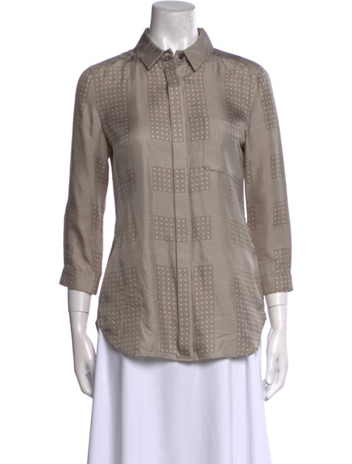 Burberry London Silk Plaid Print Button-Up Top