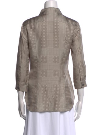 Burberry London Silk Plaid Print Button-Up Top