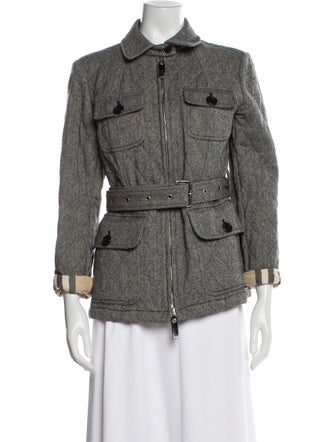 Burberry London Wool Tweed Pattern Utility Jacket