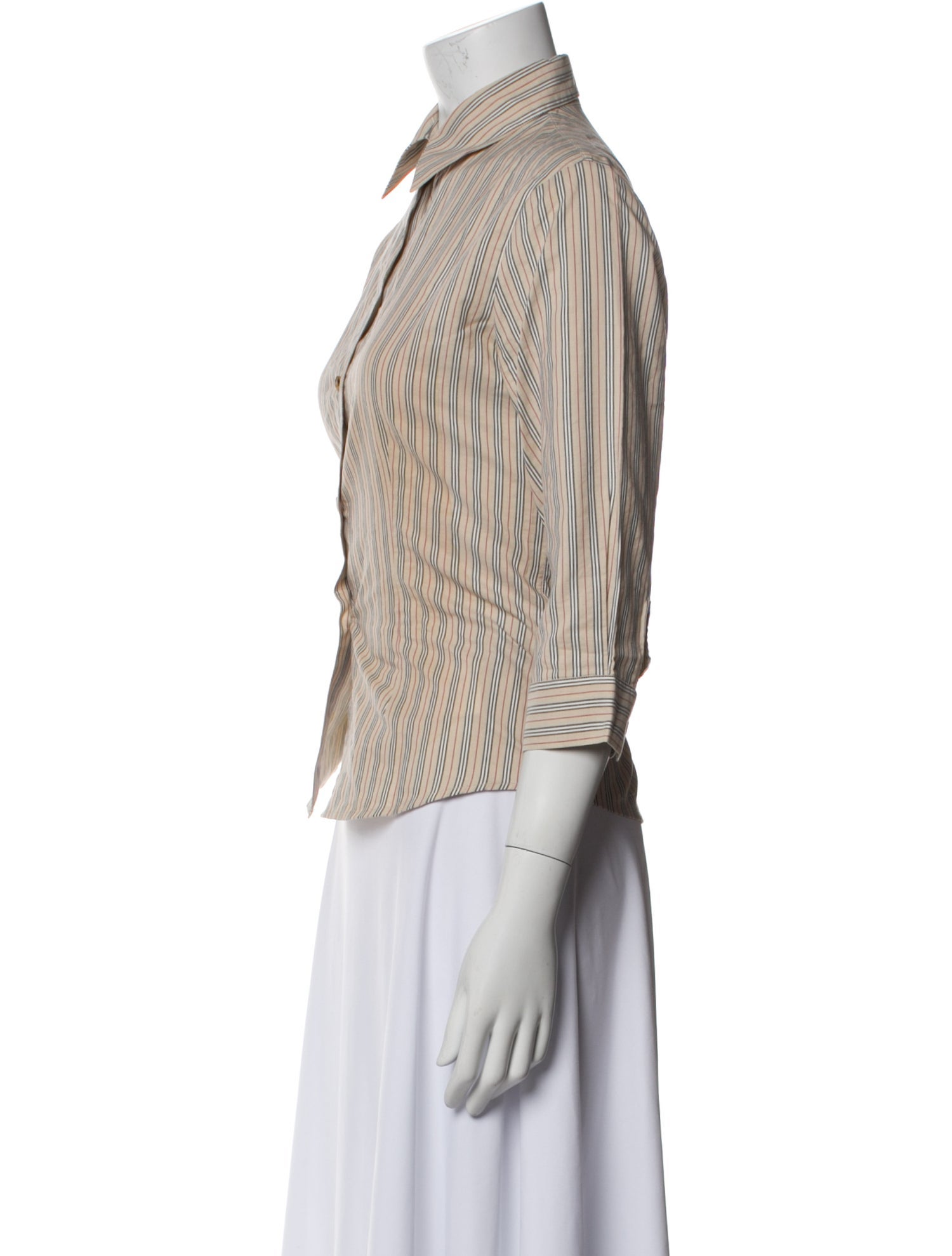 Burberry London Striped Three-Quarter Sleeve Button-Up Top