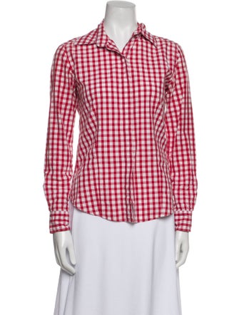 Burberry London Plaid Print Long Sleeve Button-Up Top