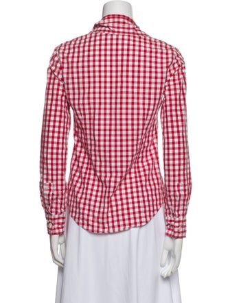 Burberry London Plaid Print Long Sleeve Button-Up Top