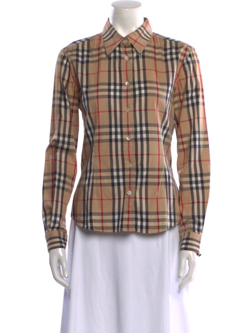 Burberry London Plaid Print Long Sleeve Button-Up Top